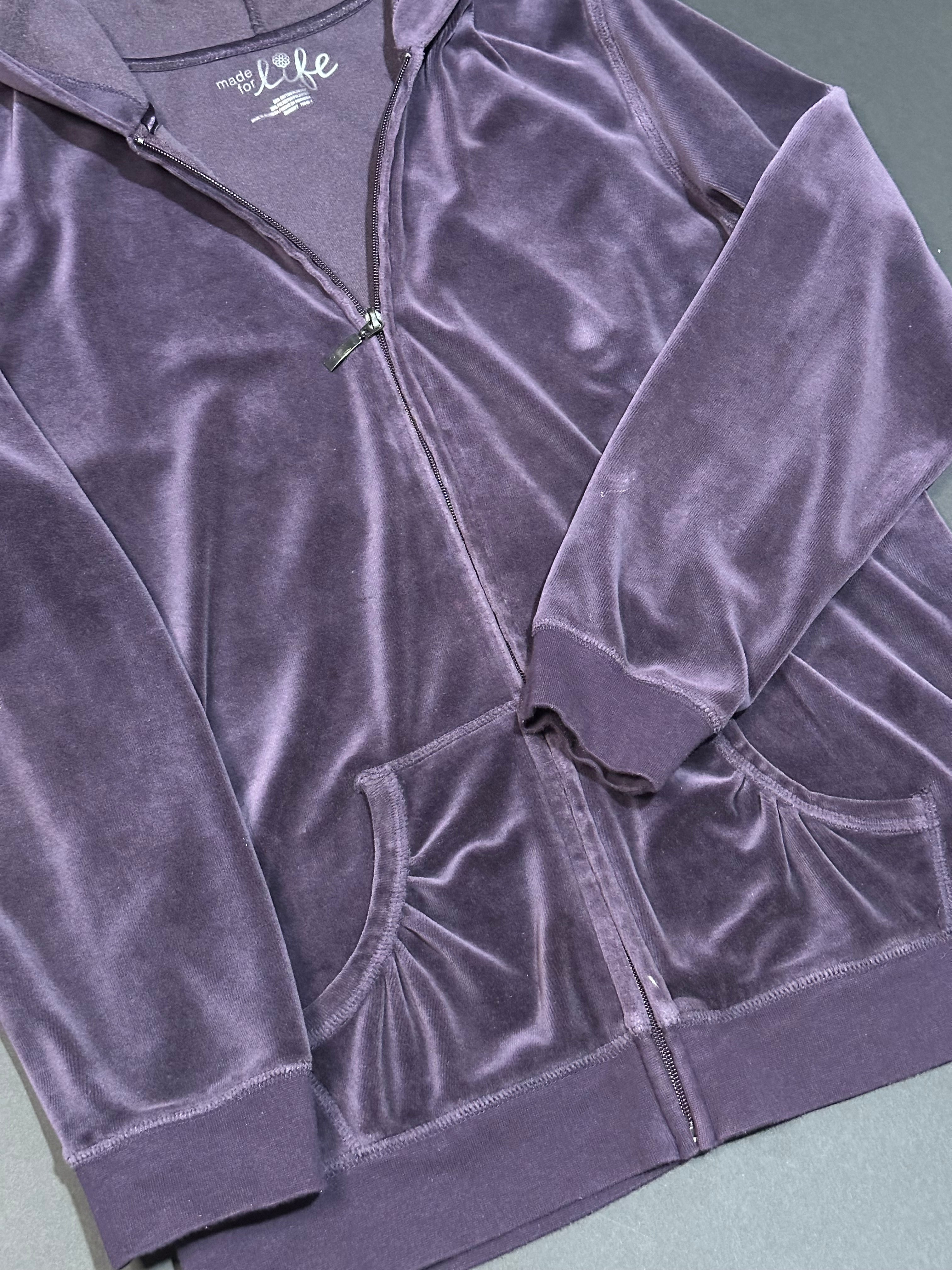 Purple Velvet Zip Up Hoodie - Womens Large
