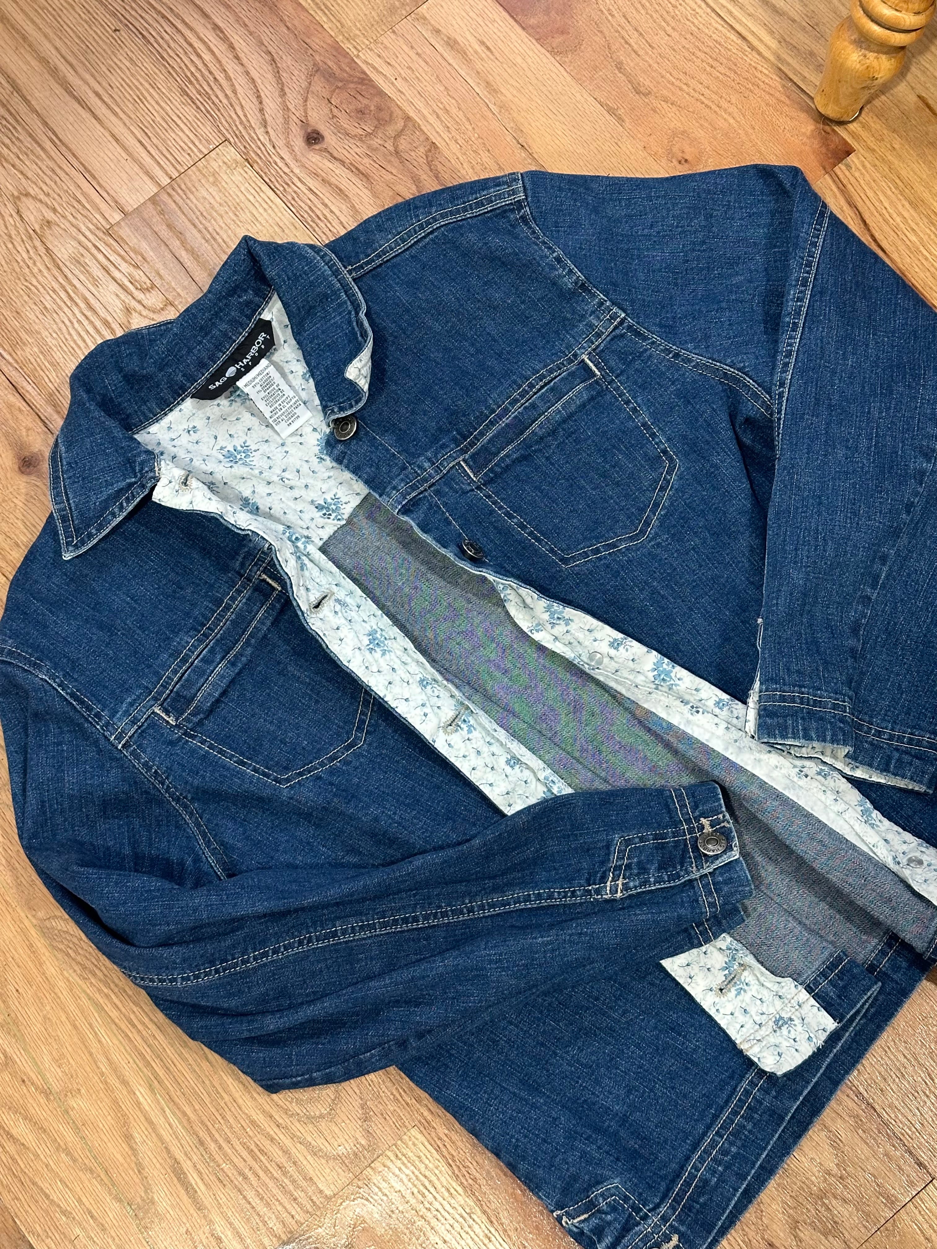 Jean Jacket with Floral Inside Pattern Womens Medium