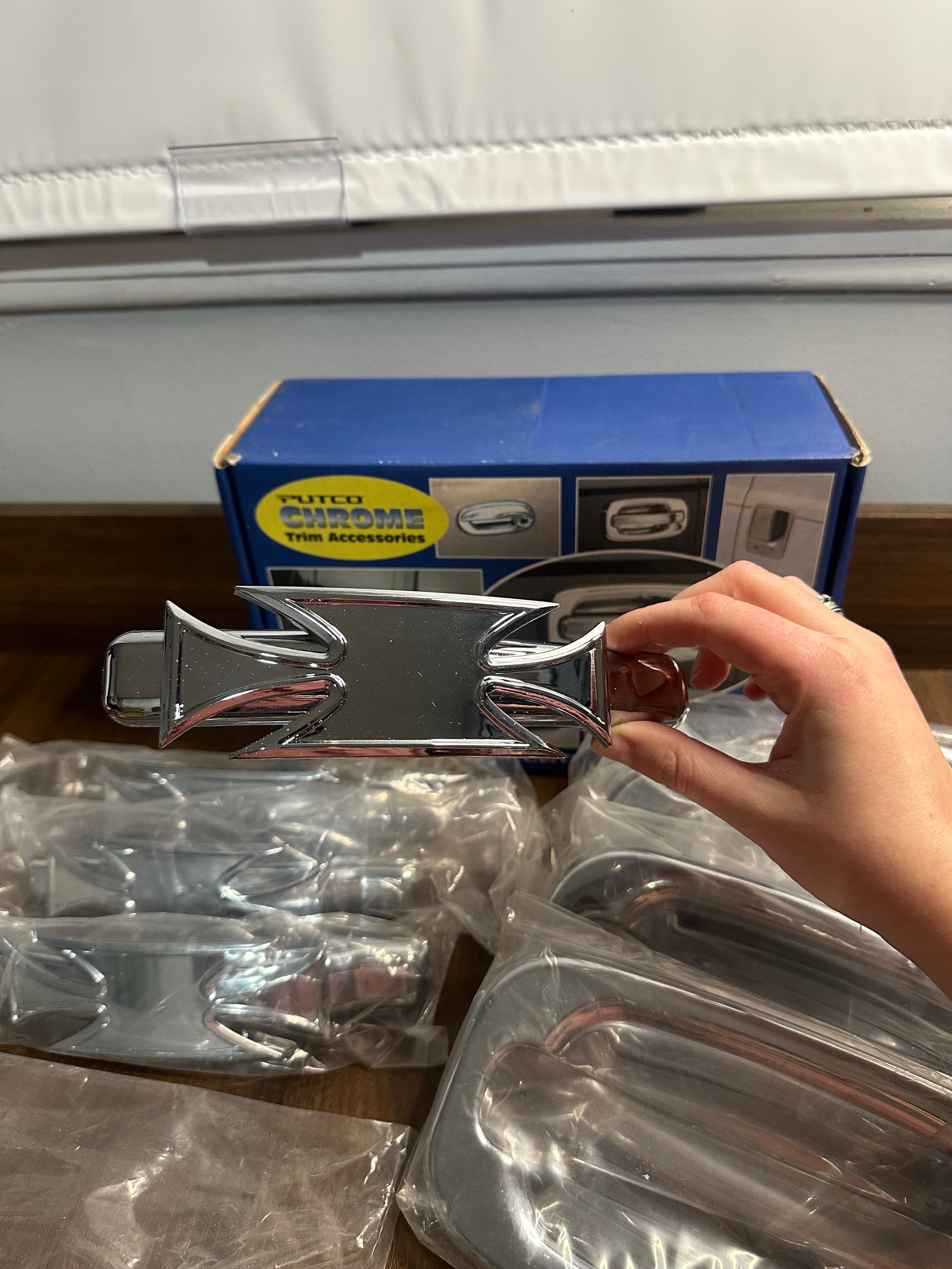 Chrome Iron Cross Door Handles Covers - 99-06 Chevy/GMC 4 Door