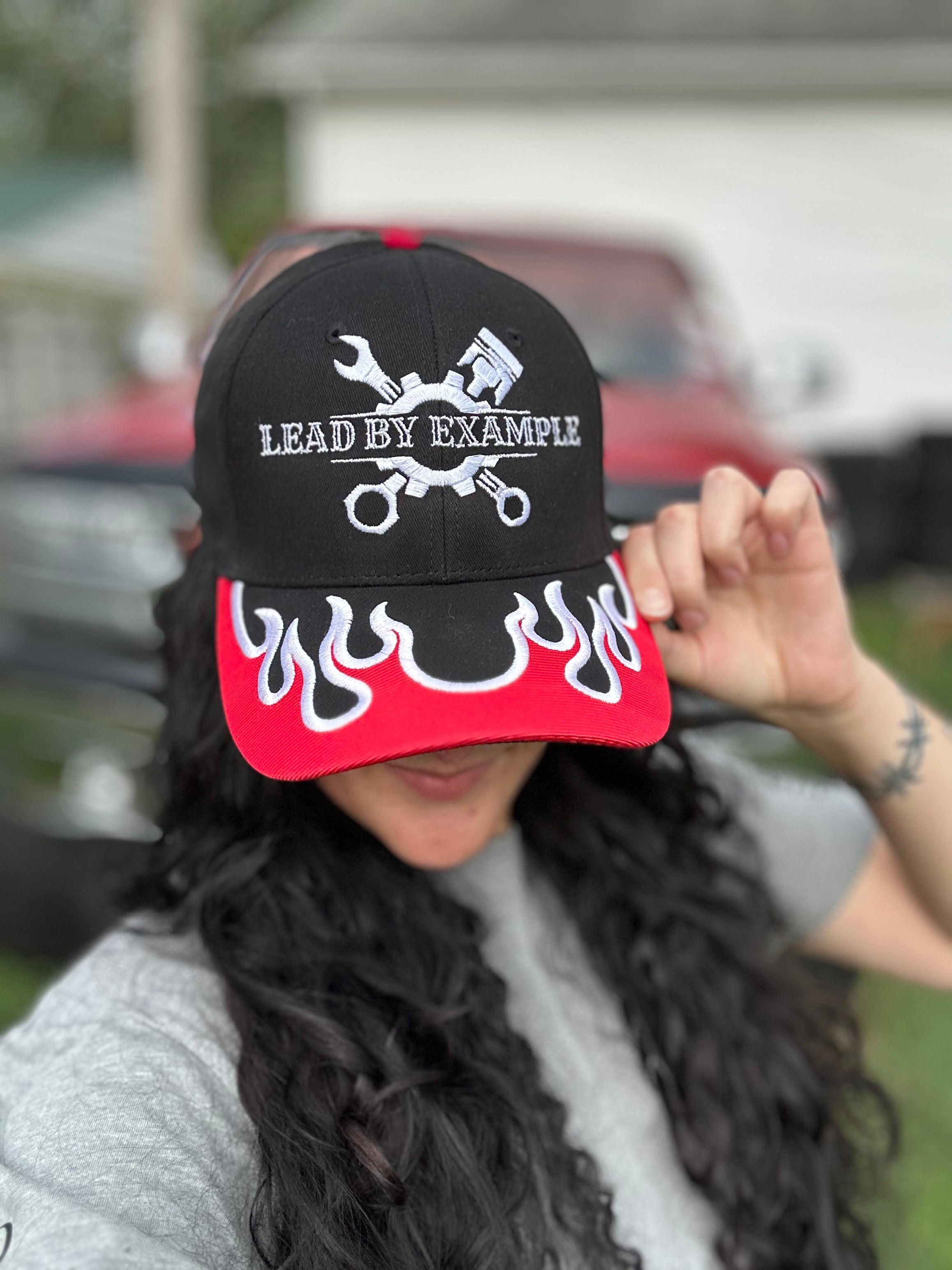 LBE Embroidered Black & Red Flames Hat