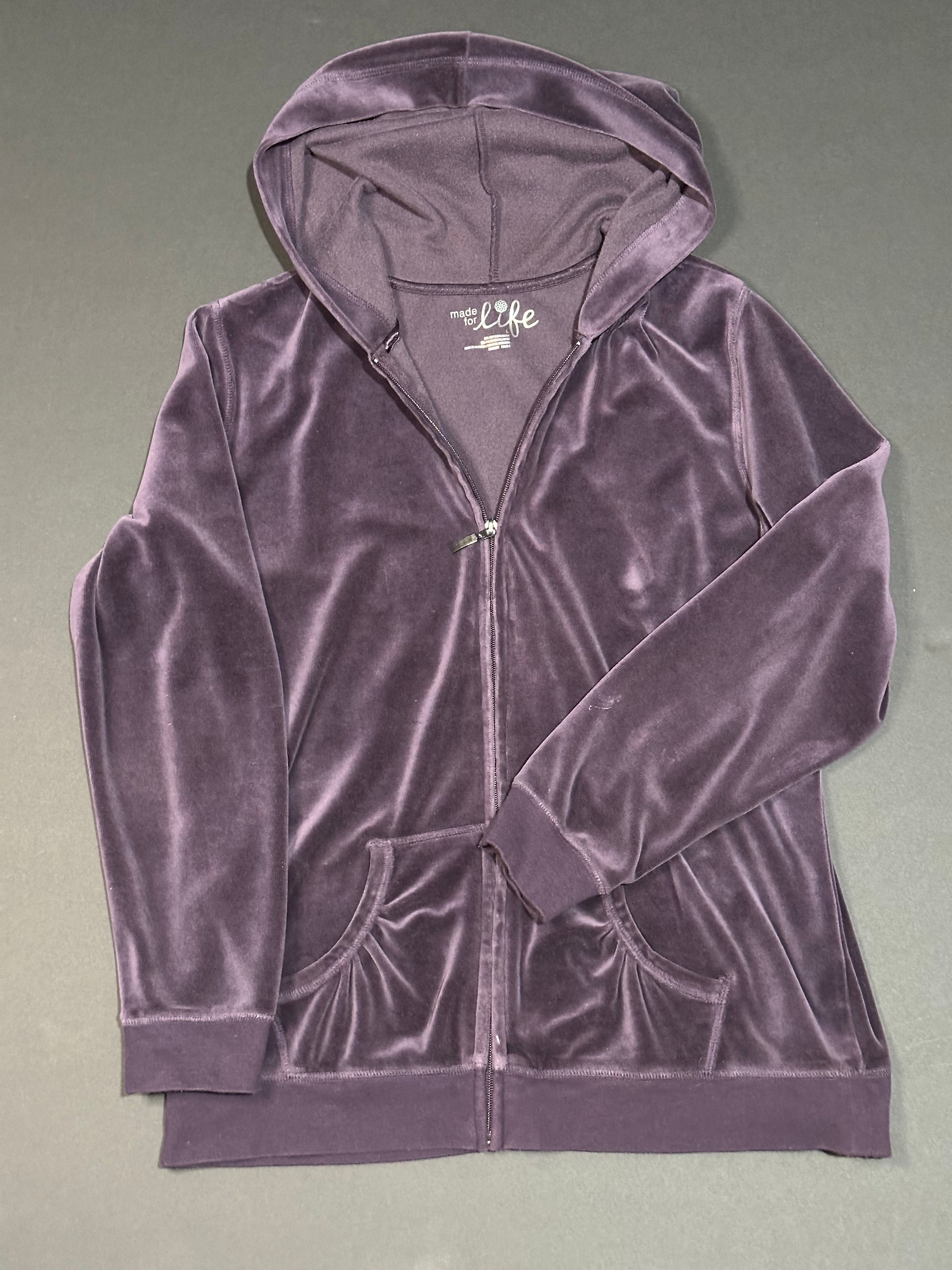 Purple Velvet Zip Up Hoodie - Womens Large