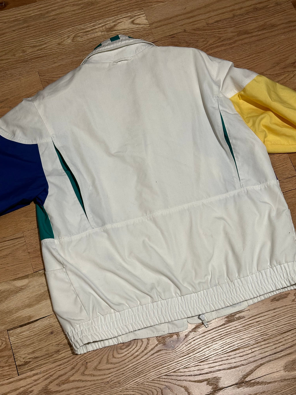 80s Vintage Windbreaker White Yellow Purple Green Blue - Size Medium