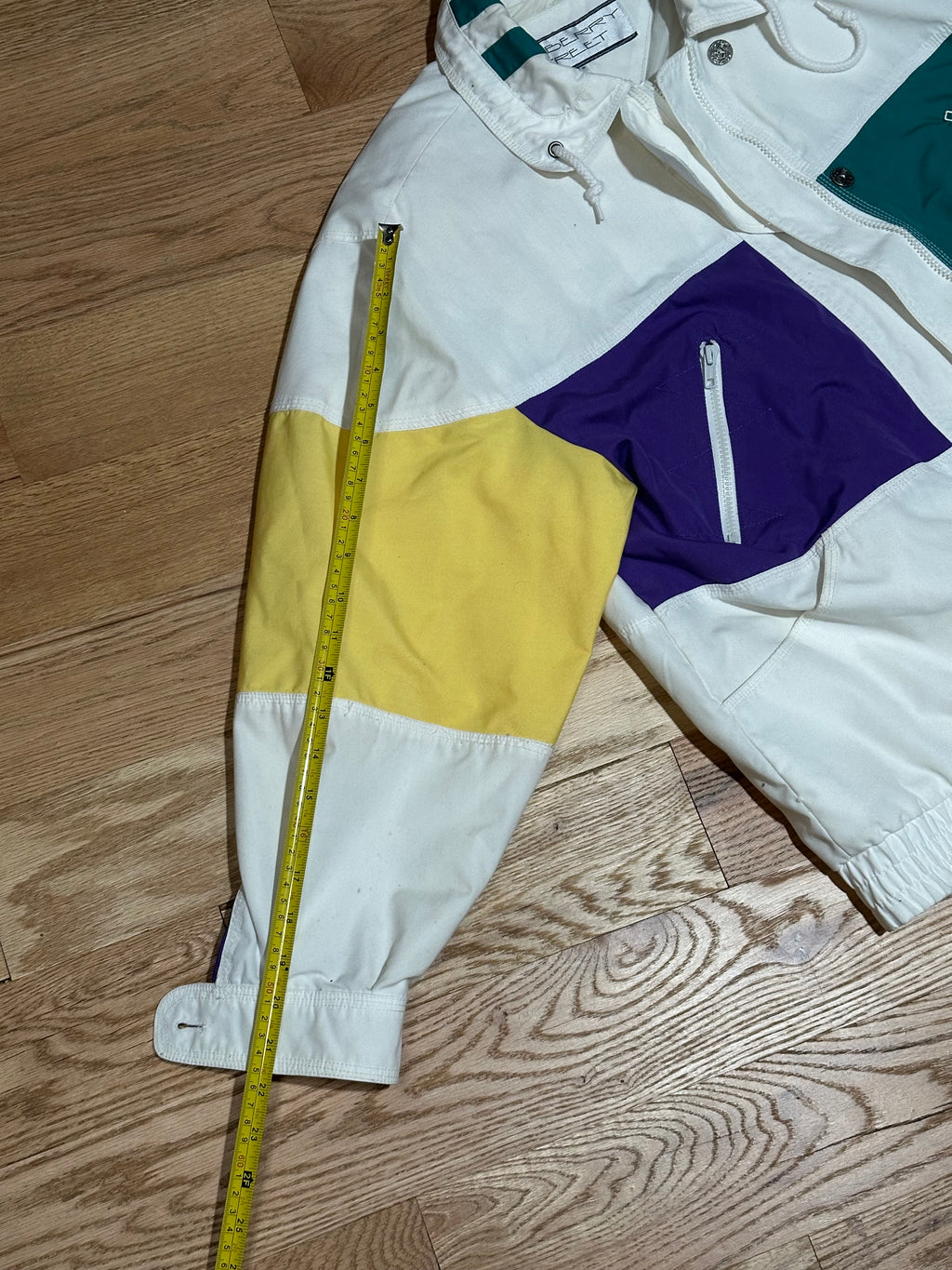 80s Vintage Windbreaker White Yellow Purple Green Blue - Size Medium