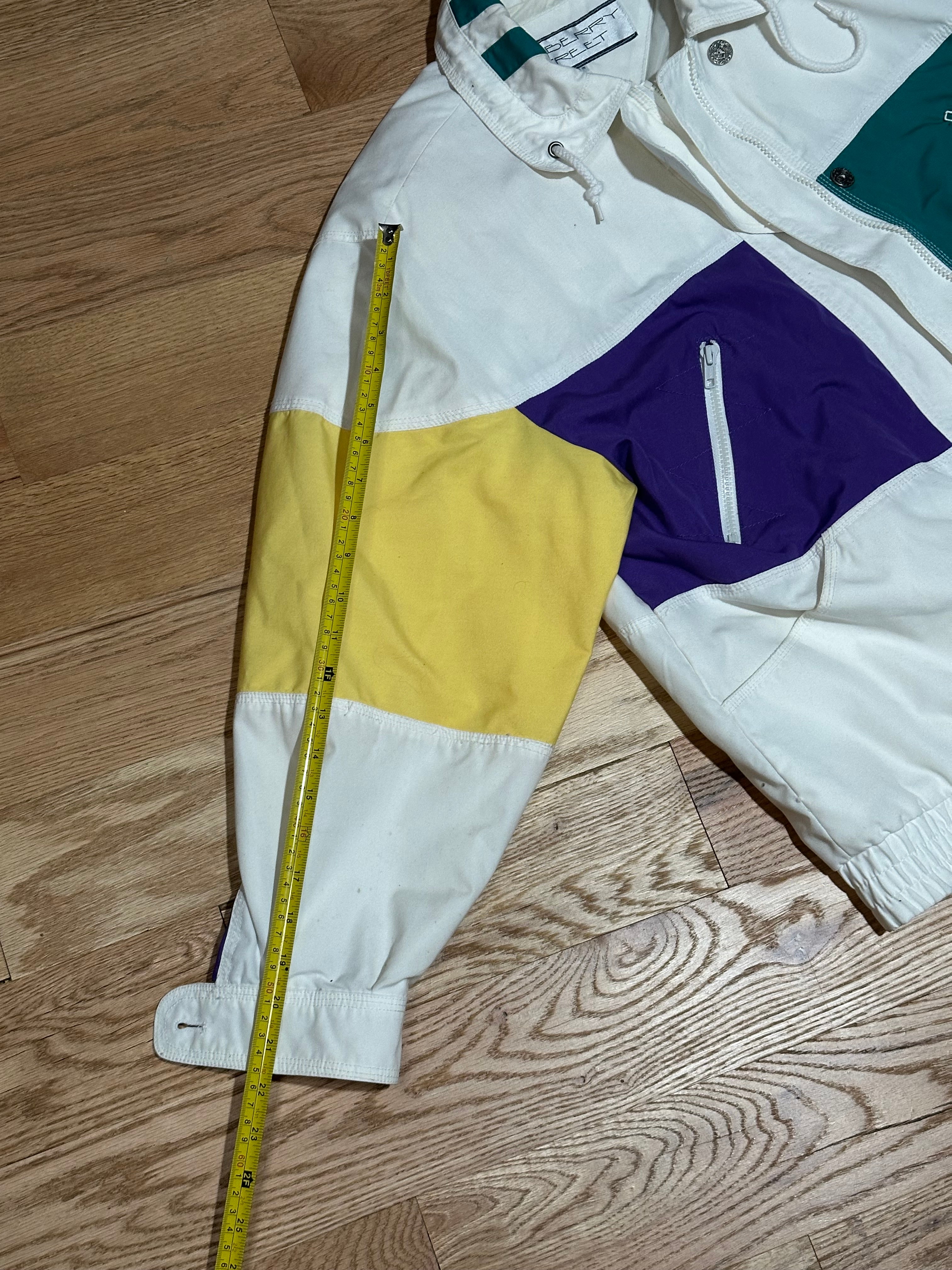 80s Vintage Windbreaker White Yellow Purple Green Blue - Size Medium