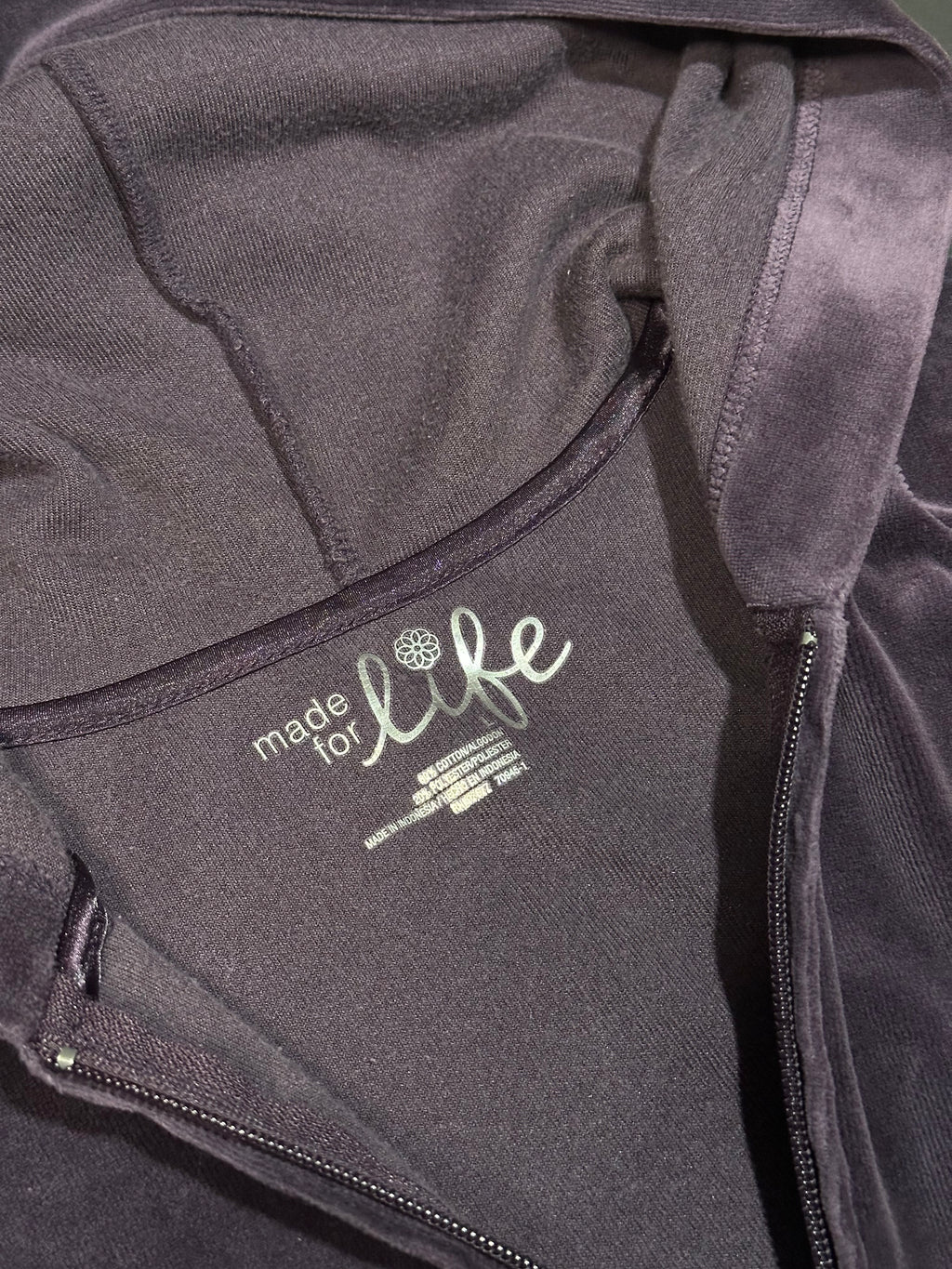 Purple Velvet Zip Up Hoodie - Womens Large