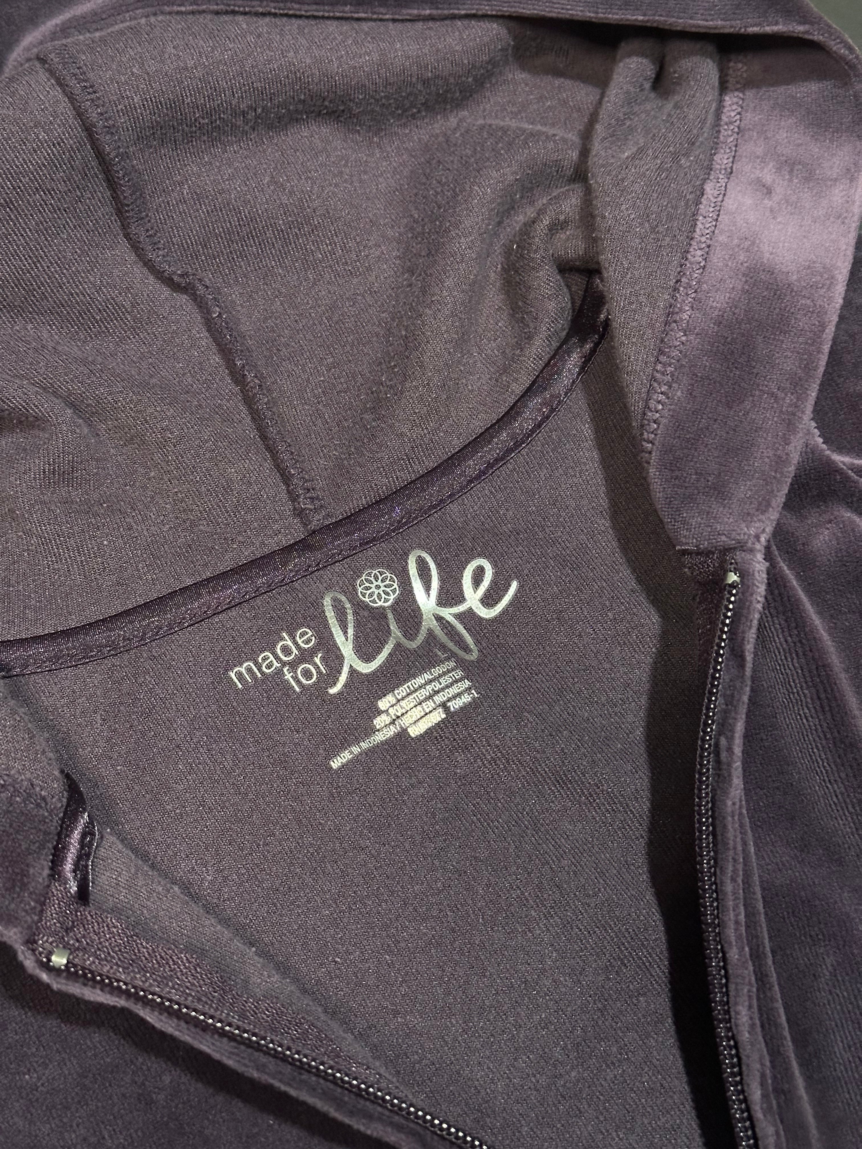 Purple Velvet Zip Up Hoodie - Womens Large