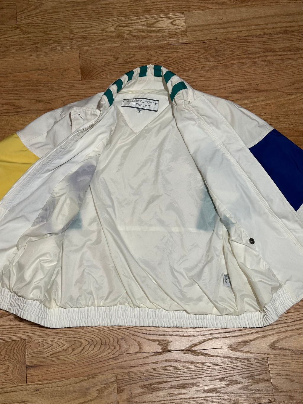 80s Vintage Windbreaker White Yellow Purple Green Blue - Size Medium